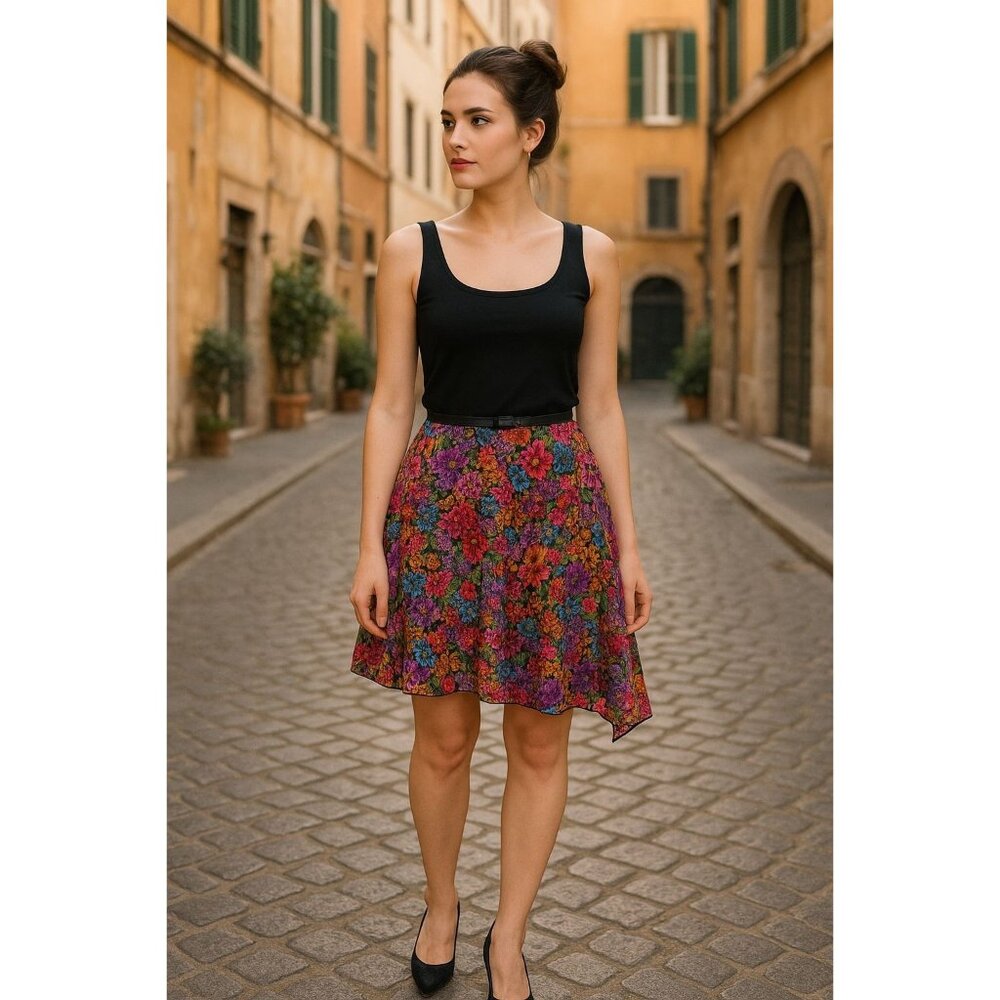 Lapis Woman's Silk Floral Print Short Skirt sz Large Y2K Cottagecore Luxe